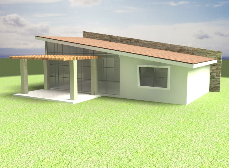 3D Small House AutoCAD DWG Design with Rendered Elevation View