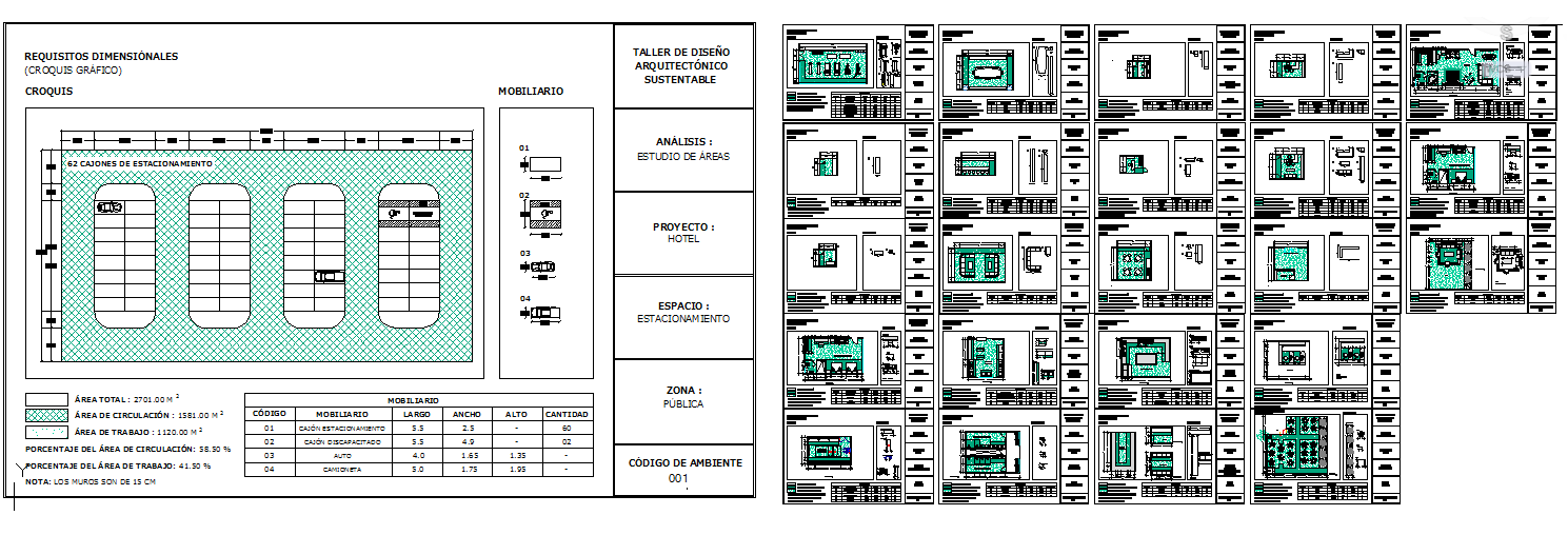 Student Hostel Plan with Room Layouts Parking and Area Details DWG
