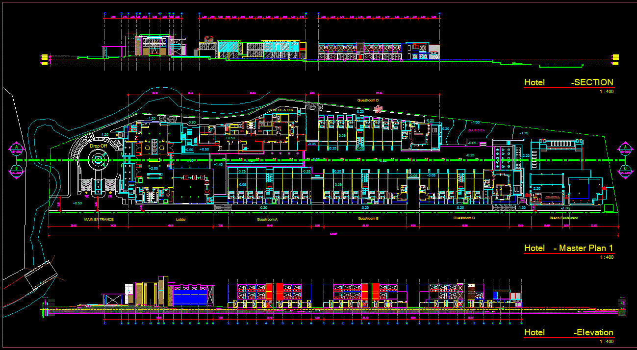 Hotel AutoCAD Drawings with Detailed Floor Plans and Layouts