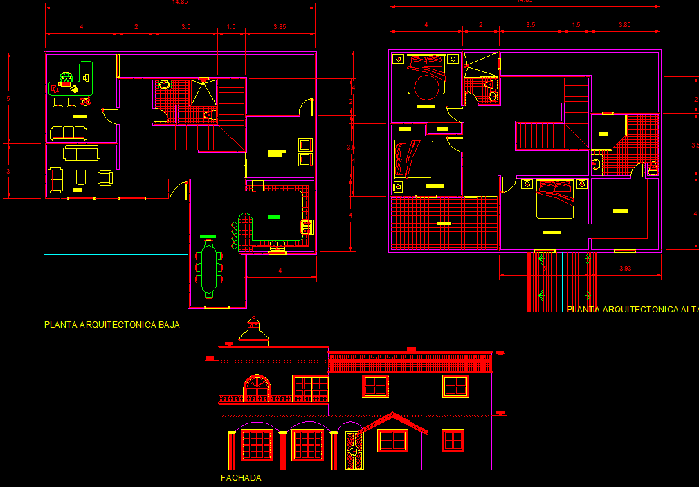 Two-Story Home AutoCAD DWG File with Floor Plan and Elevation View