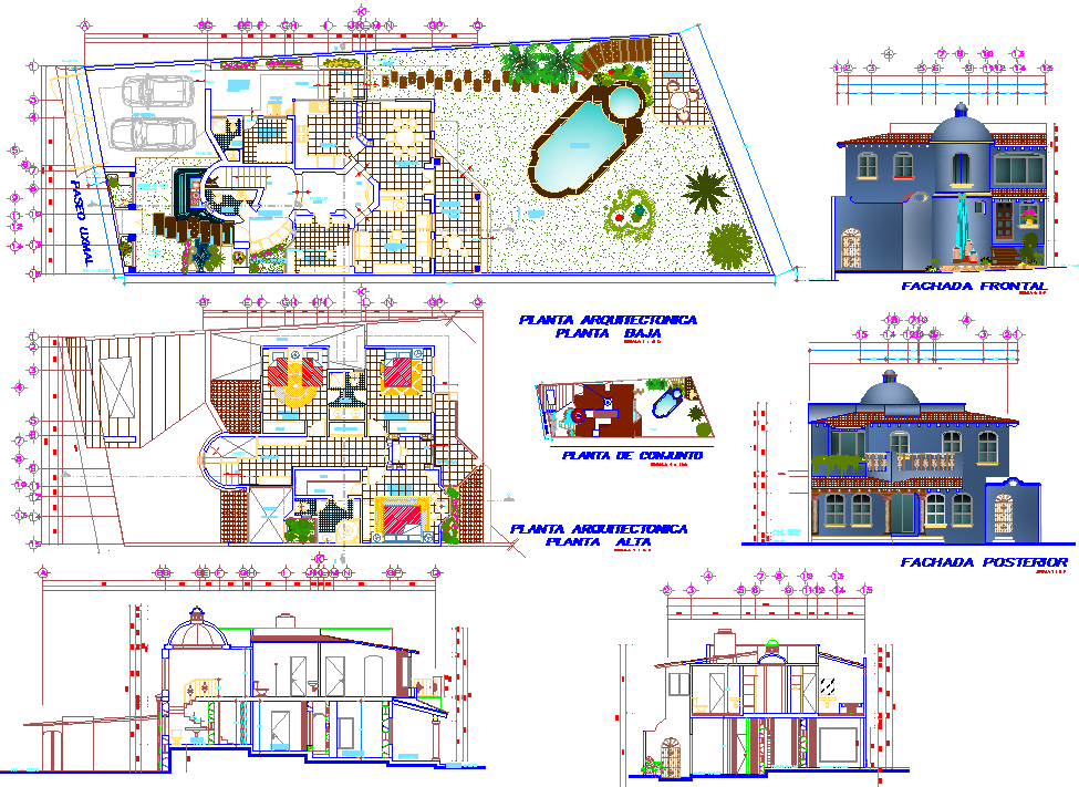Weekend House 2D CAD Drawing with Detailed Elevation and Section Plan