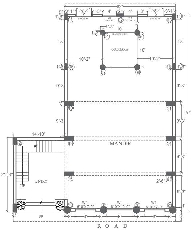 57ft x 46.10ft Mandir Layout Plan Details AutoCAD DWG File