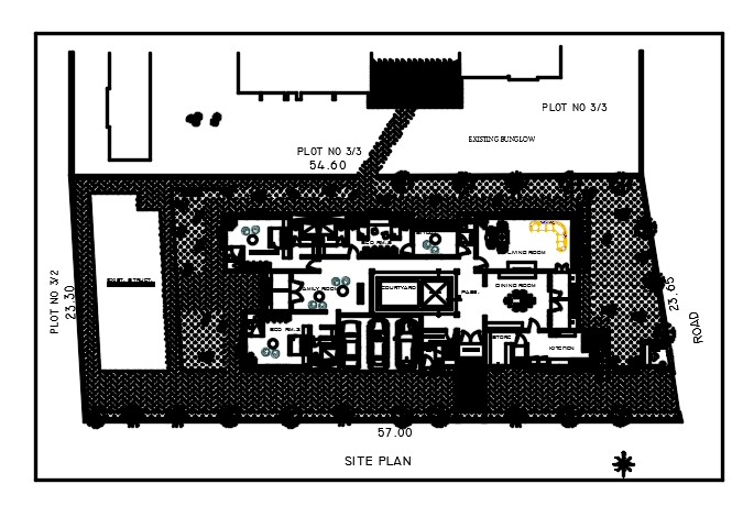 57x23m residential site layout AutoCAD drawing