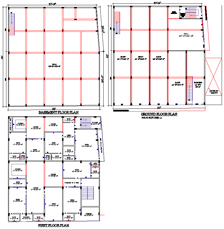 57x65 Mixed-Use Building Plan DWG CAD Layout Design