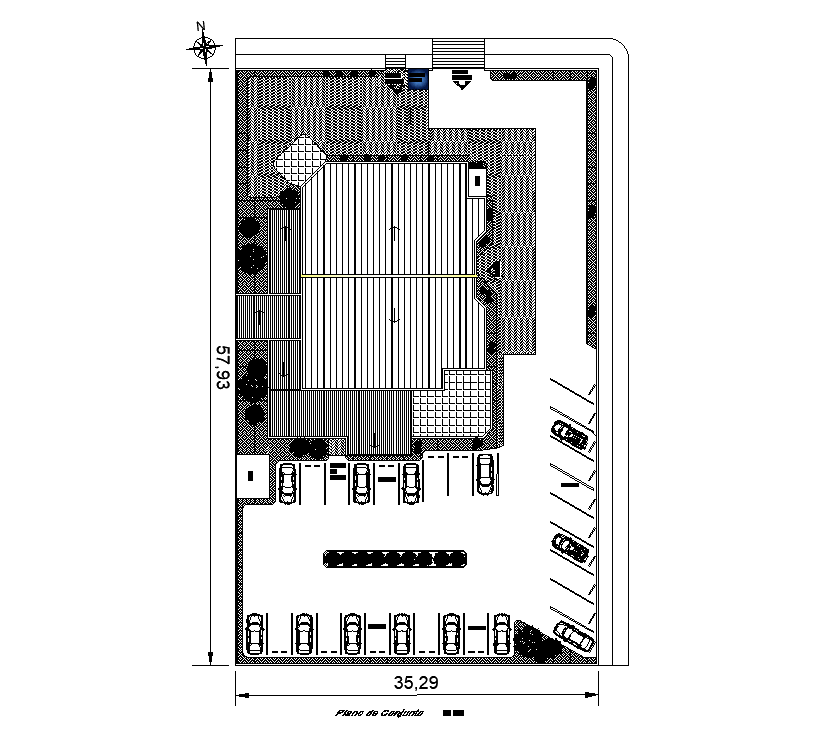 58x35m office floor plan is given in this Autocad drawing file. Download now.