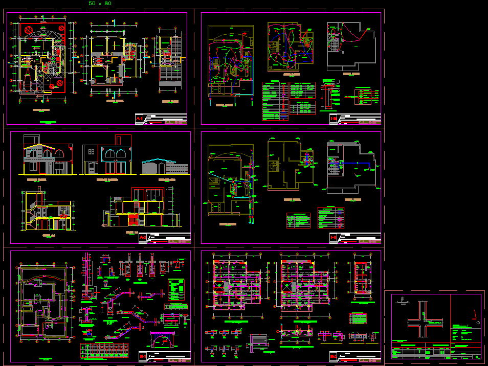 Bungalow AutoCAD DWG File with Detailed Floor Plan and Elevations