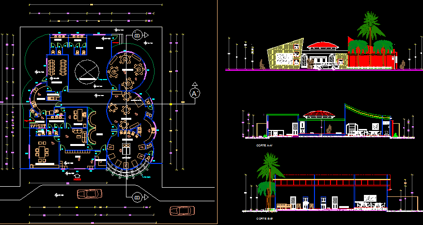 Nursery Building CAD Drawing with Floor Plan and Section Views