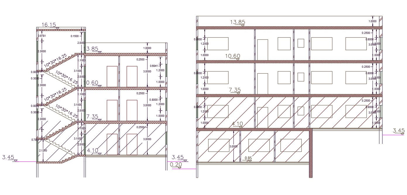 5 BHK Apartment Building Section Drawing CAD File