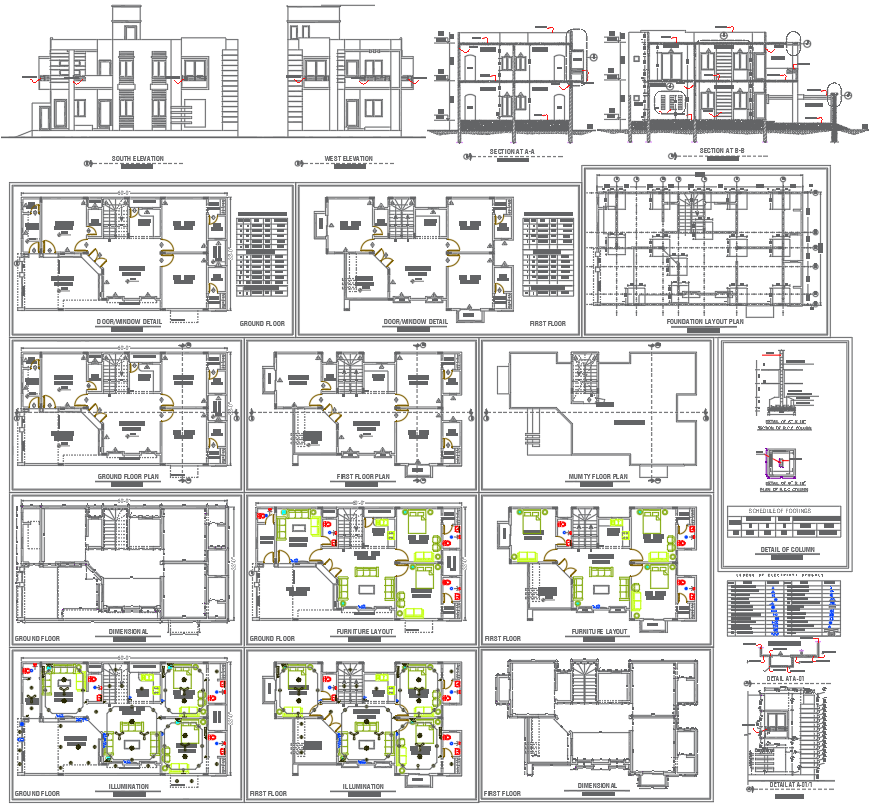 Two-Storey 5 BHK House Plan Project in CAD Design Format