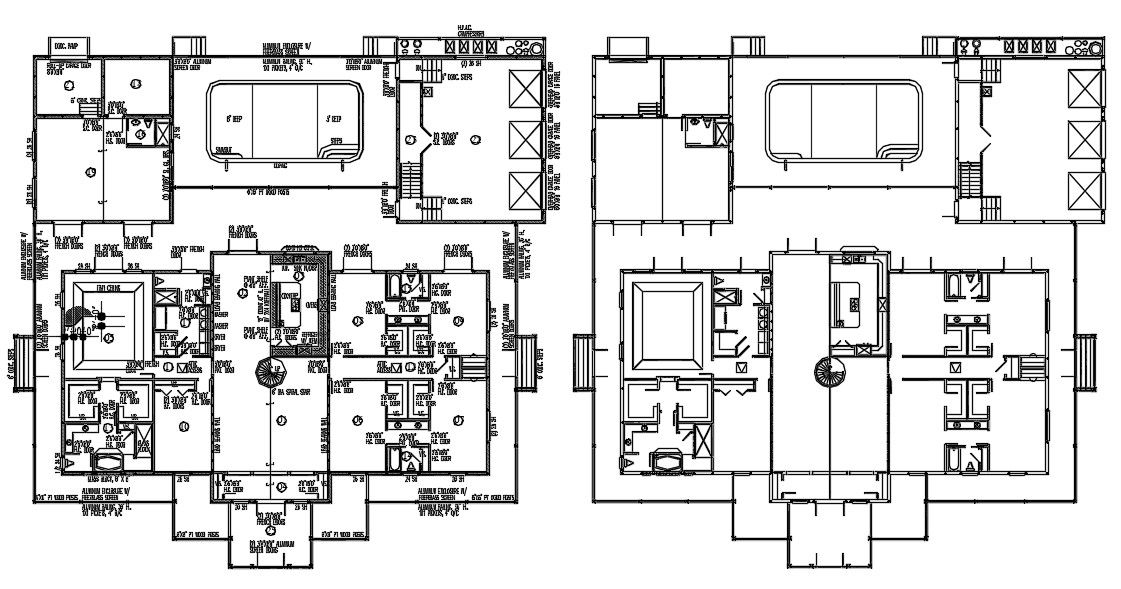 5 BHK House Layout Plan With Swimming Pool CAD Drawing