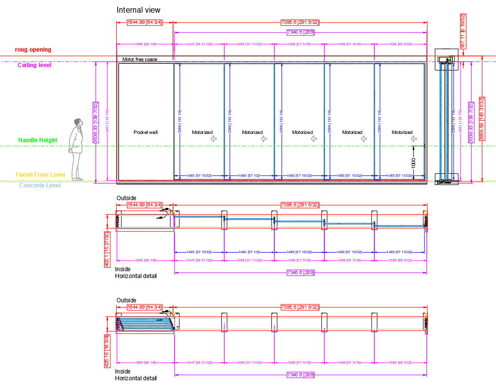 5-Door Motorized Sliding Door Design and Details in DWG File