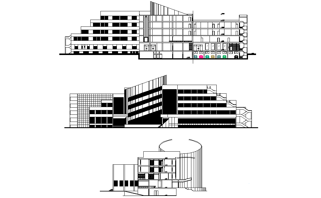 5 Star Hotel Building Sectional Elevation Design Download DWG File
