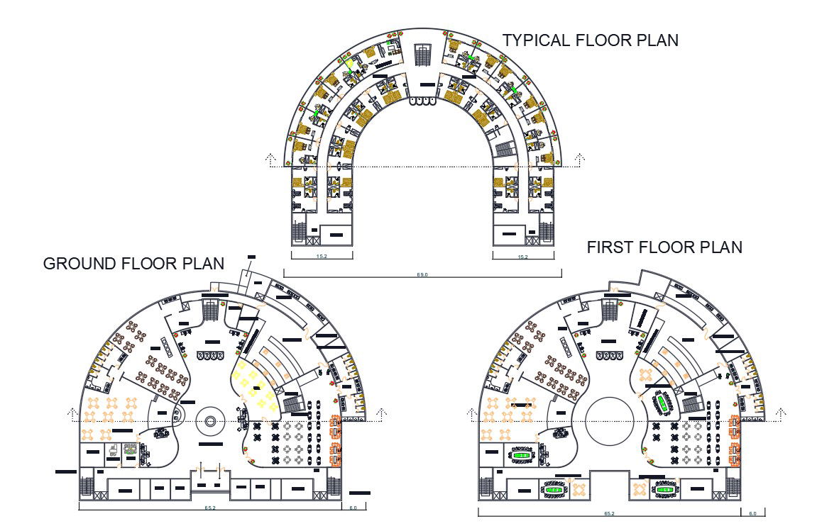 5 Star Hotel Floor Plan With Furniture layout Design DWG file