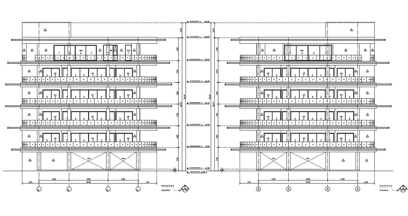 5 Storey Apartment Building Elevation Design AutoCAD File