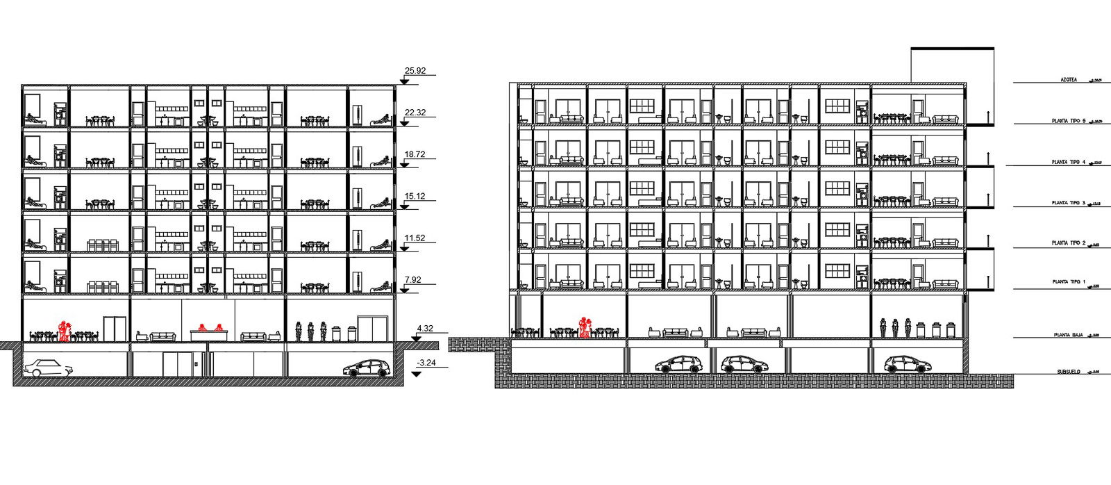 5 Storey Apartment Building Section Drawing Download DWG File