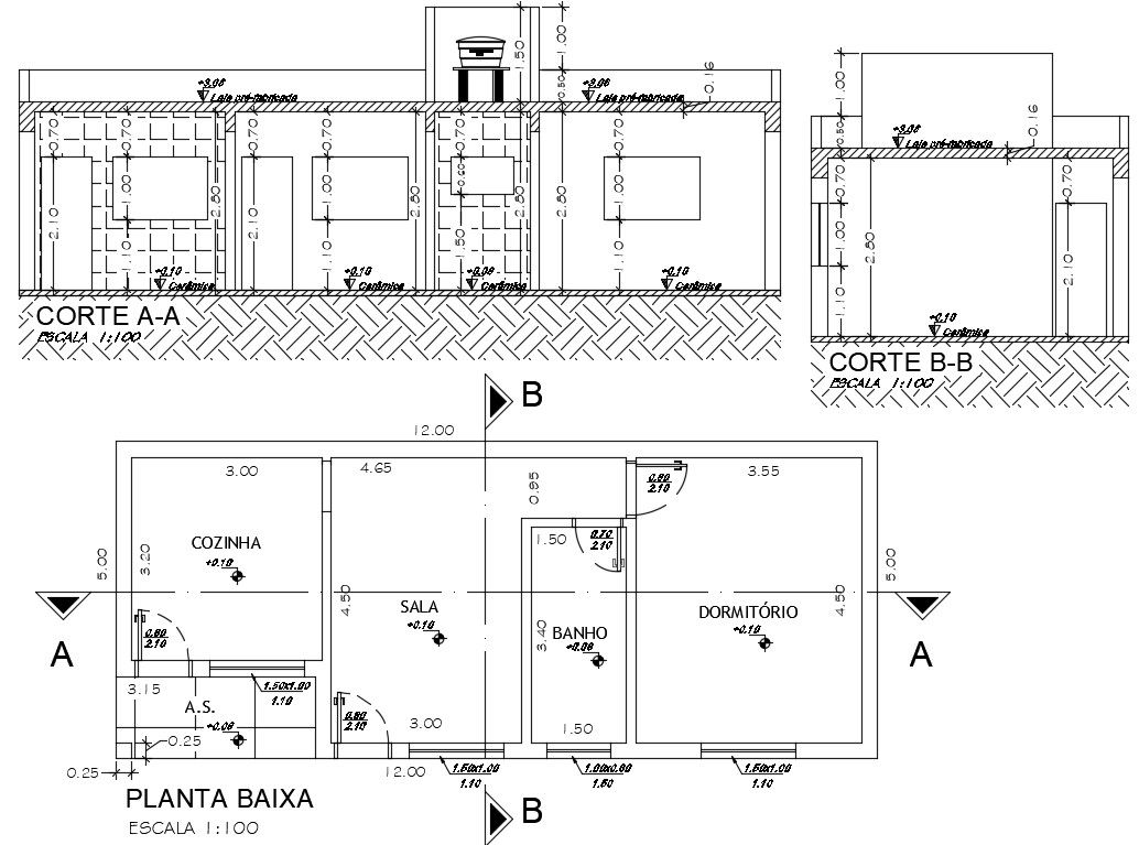 5X12 Meter House Plan And Building Section Drawing Download DWG File