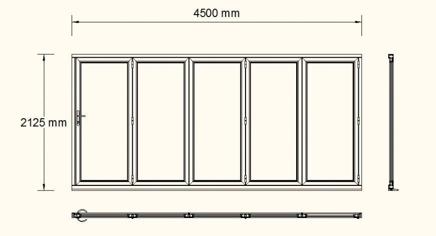 5 Panel bi-fold door detail plan and elevation detail autocad file