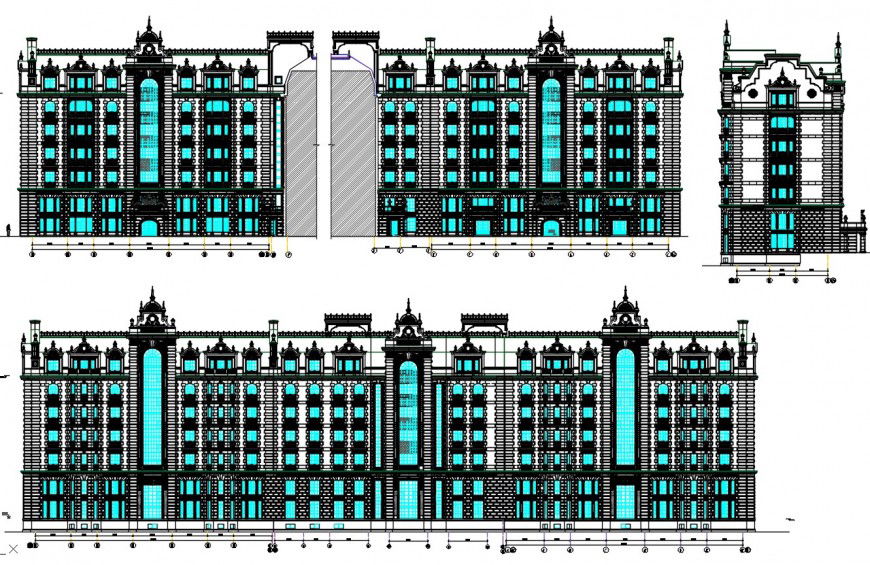 5 star hotel elevation design cad file