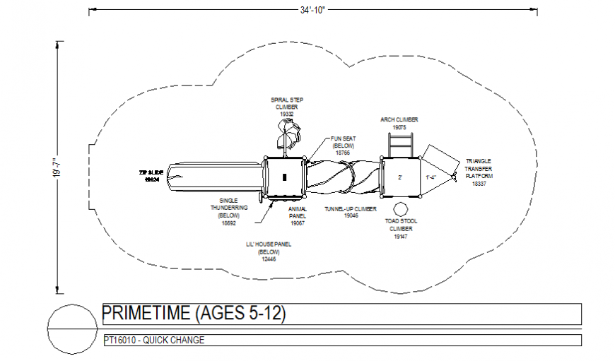 5 to 12 years children prime time playing area plan dwg file