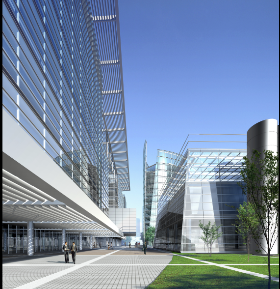 3D Shopping Mall Design CAD Drawing with Detailed Rendered View DWG