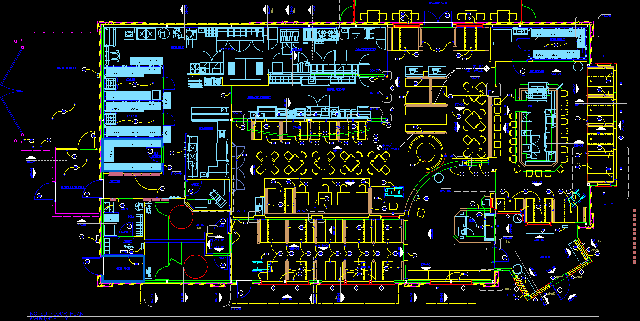 Pizza Hut Restaurant CAD Drawing with Furniture and Kitchen Layout