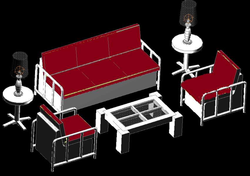 3D Sofa Set AutoCAD Drawing with Interior Design Furniture Details