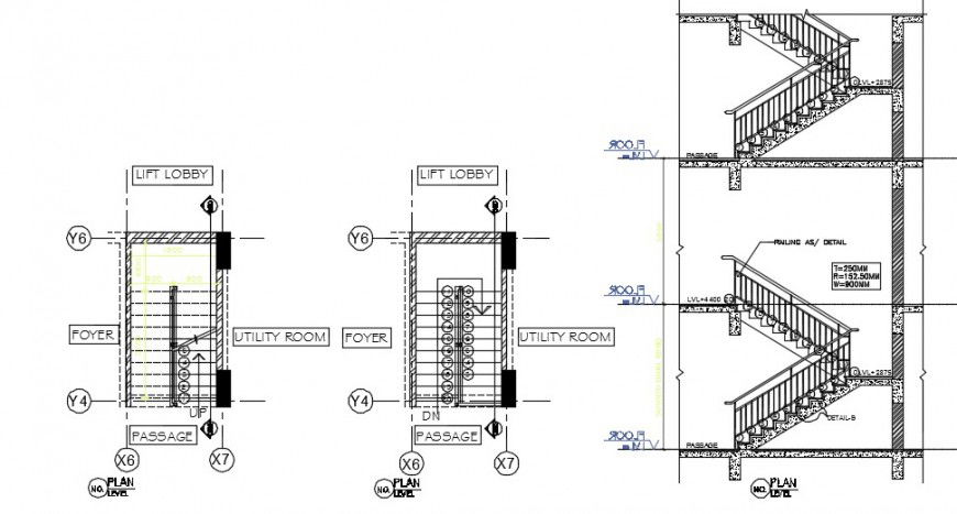 5BHK house staircase detailing dwg file
