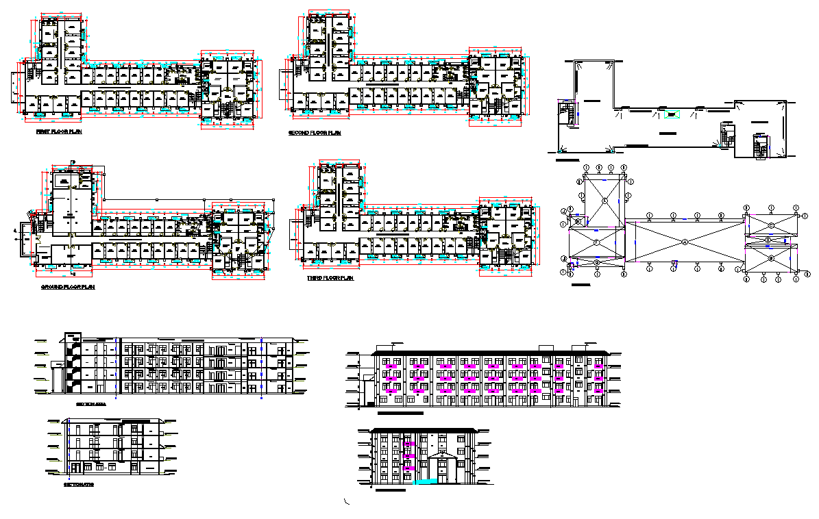 100 Bed Hostel Layout Plan with Sections Elevations and CAD Details