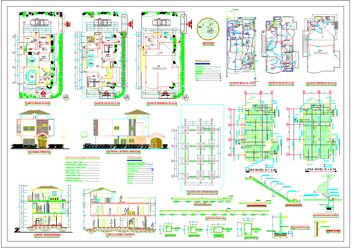 Modern Duplex Home AutoCAD Plan with Elevation and Structural Layout