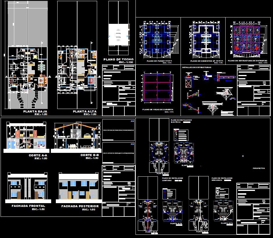 Duplex House CAD Drawing File with Structural and Floor Plans