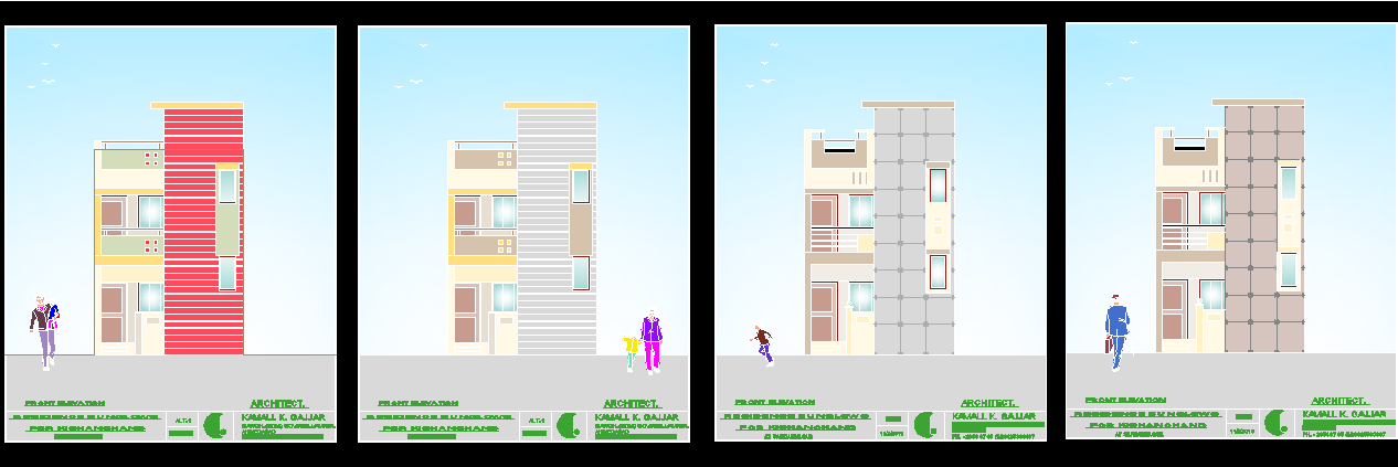 Residential House CAD Drawing with 2D Elevation Design Details
