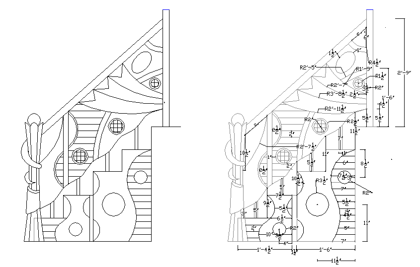 Staircase DWG Drawing with Sections and Dimension Details