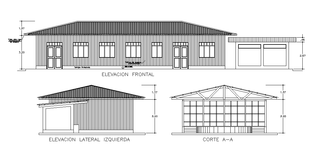 5m height of the house building elevation is given in this Autocad file. Download now.