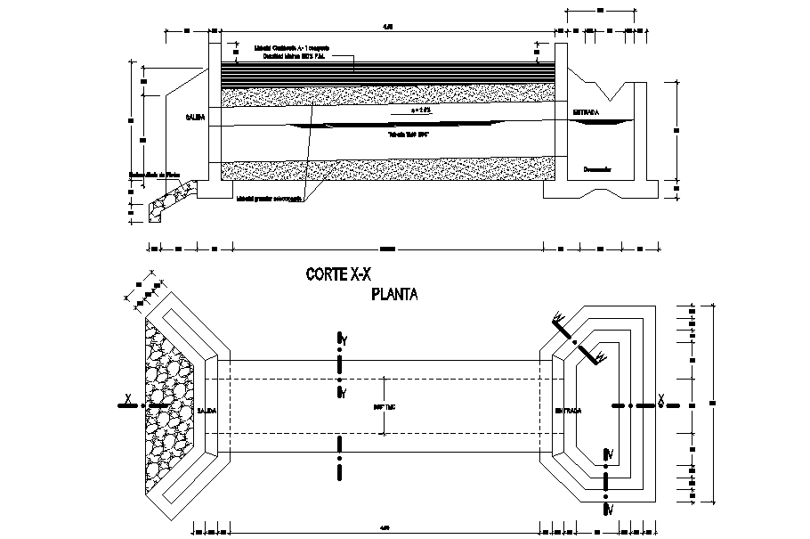 5m sewer pipe line plan is given in this Autocad drawing file.Download now.