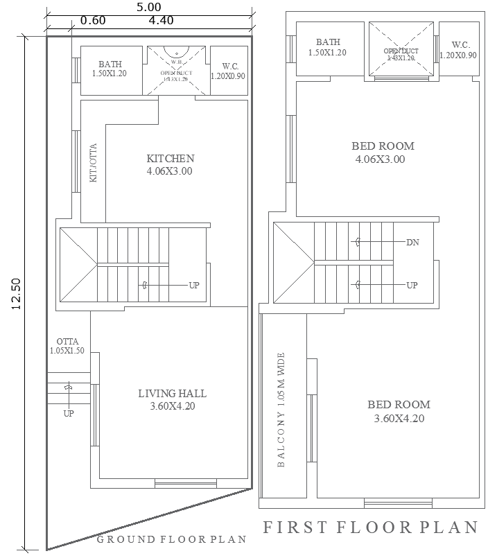 Efficient Two Bedroom Home Plan for 5m by 12.5 Meter