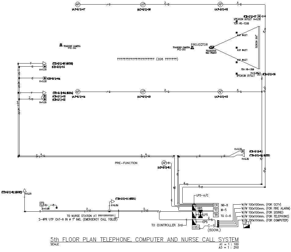 5th floor plan Telephone comuter and Nursr Call System Detail DWG AutoCAD file