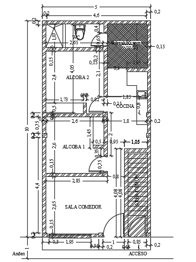 5x10m house plan AutoCAD drawing is given in this file