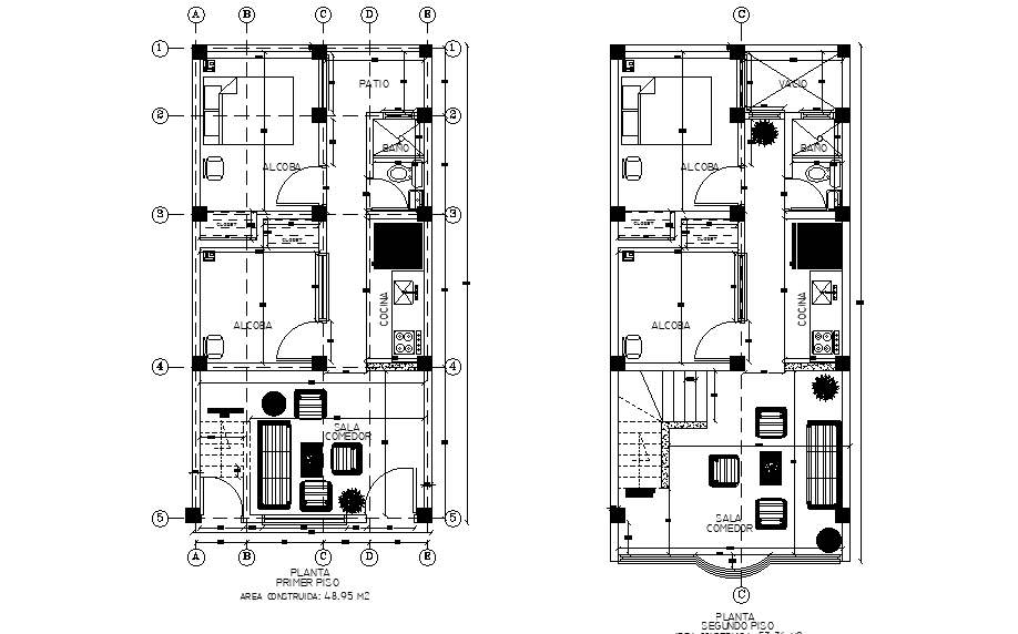5x10m house plan is given in this Autocad DWG drawing file. Download the Autocad file.