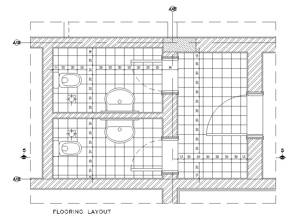 5x3m bathroom flooring layout CAD drawing is given in this file