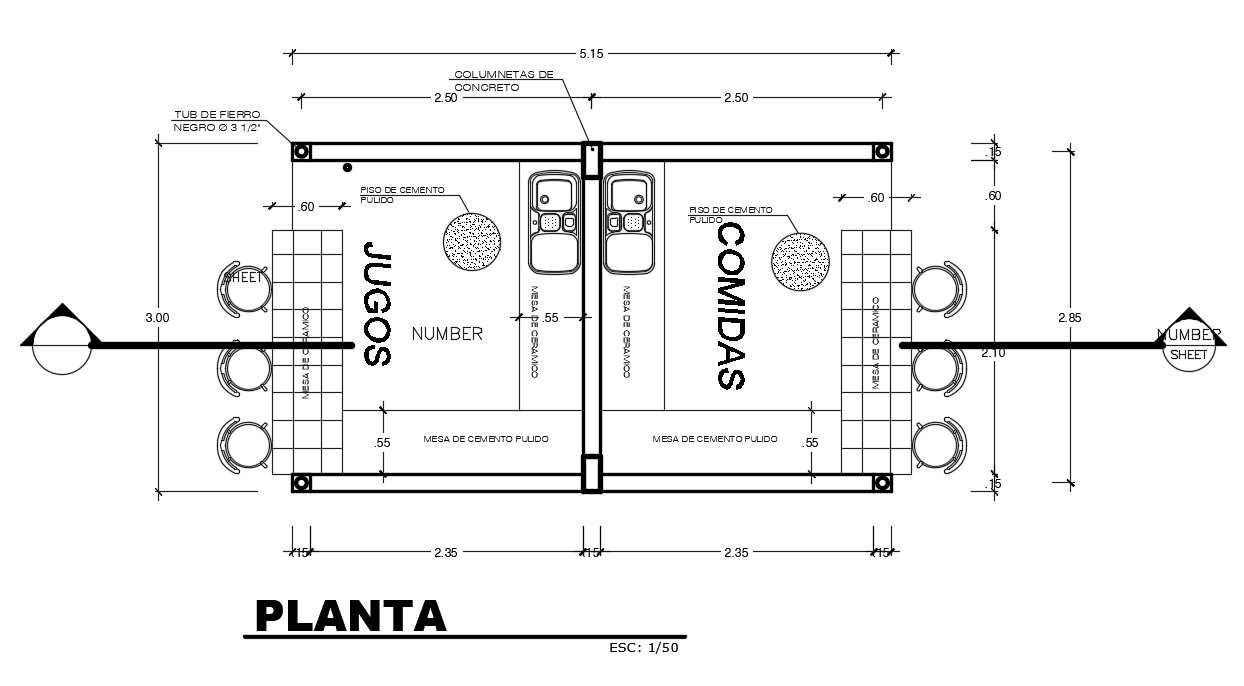 5x3m small hotel plan is given in this Autocad drawing model.Download now.