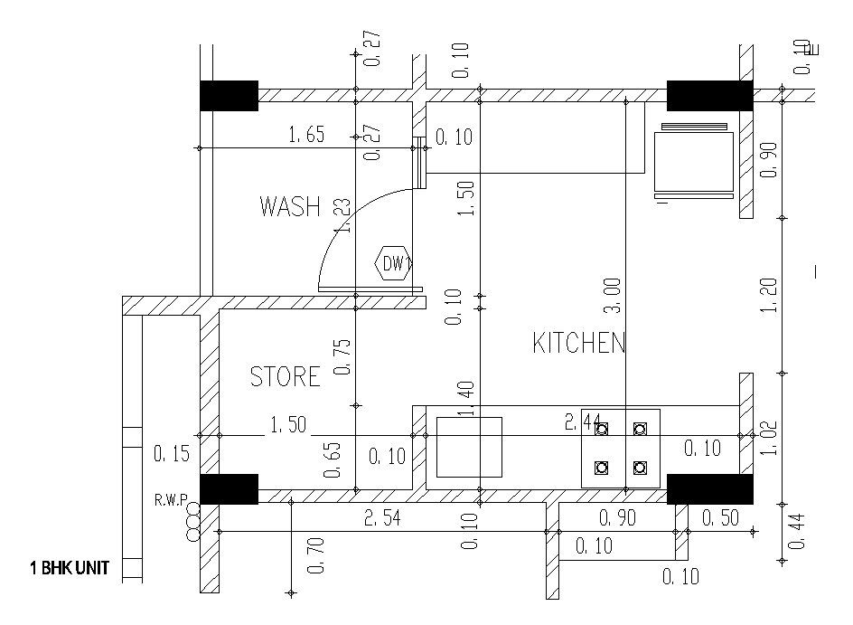 5x4mkitchen plan is given in this AutoCAD drawing file.Download now.