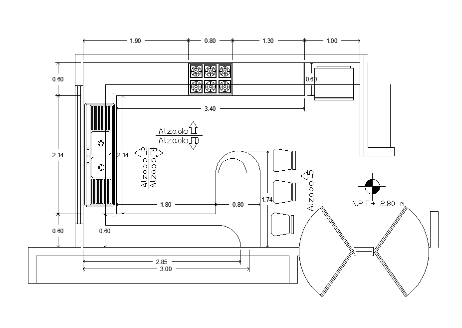 5x4m kitchen plan is given in this Autocad drawing file. Download now.
