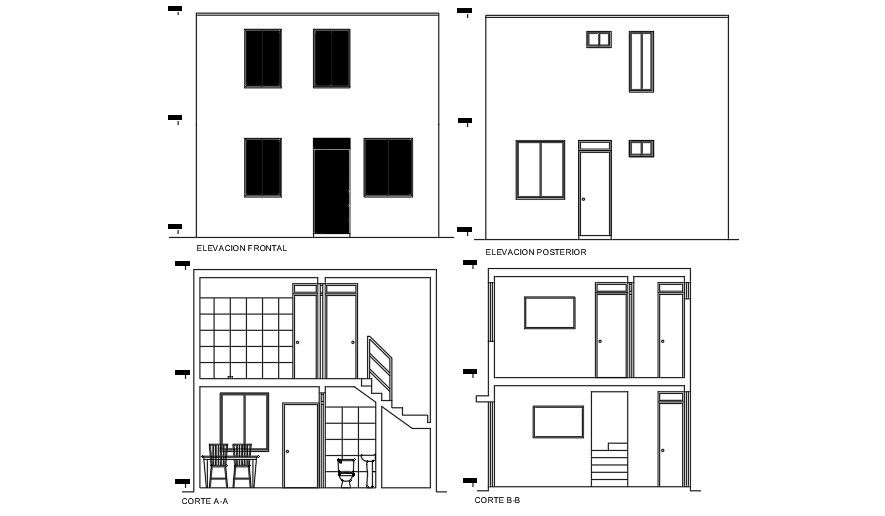 5x5 Meter House Elevations AutoCAD Plan Download