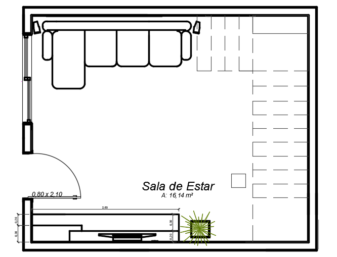 5x5m size of the living room plan is given in this cad model