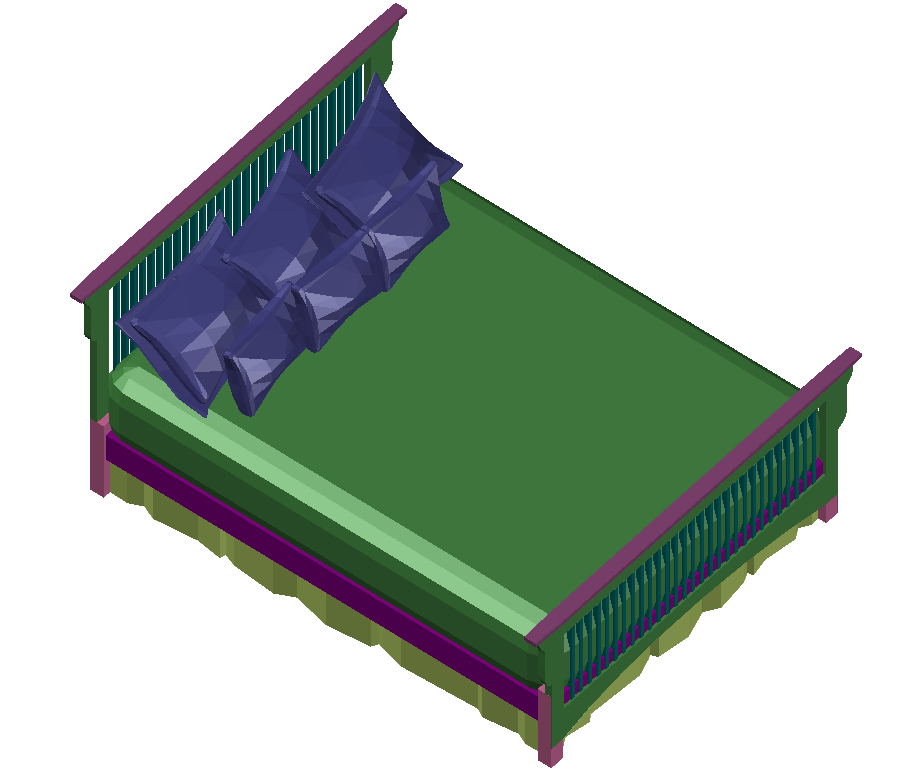 5x6 Bed Cot 3D View AutoCAD Model for Furniture Design