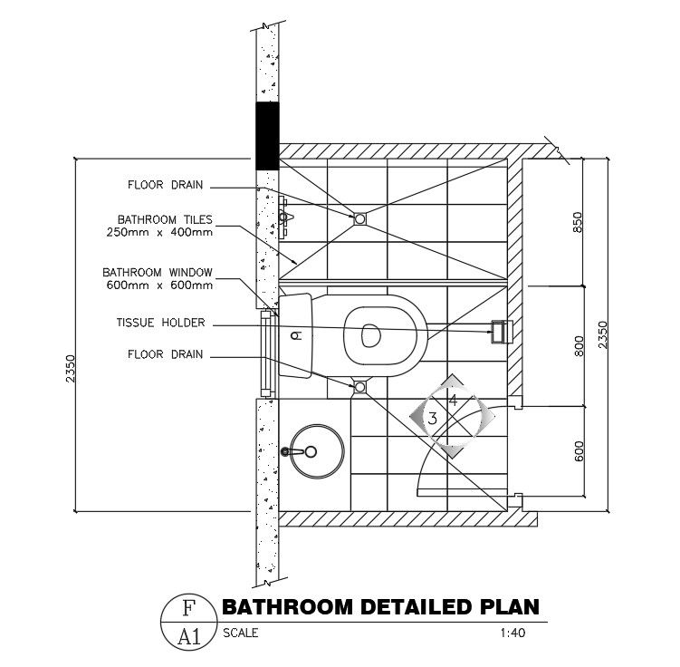 5’x7’ bathroom plan is given in this Autocad drawing file.Download now.