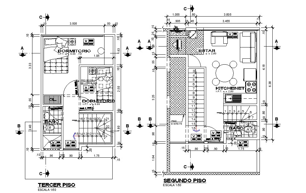5x7m guest house plan is give in this Autocad drawing file. Download the Autocad file.