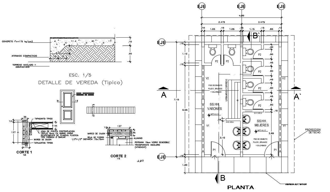 5x8m toilet plan is given in this AutoCAD drawing model. Download now.
