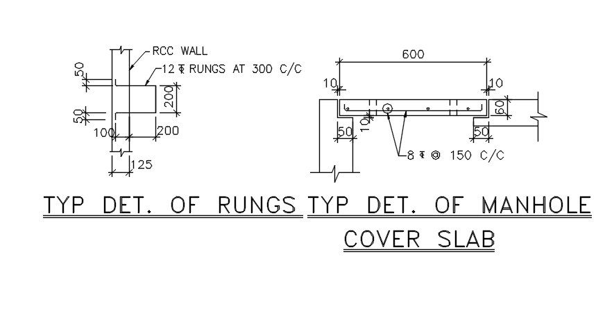 600X600 MM Manhole Cover Size Section Drawing DWG File