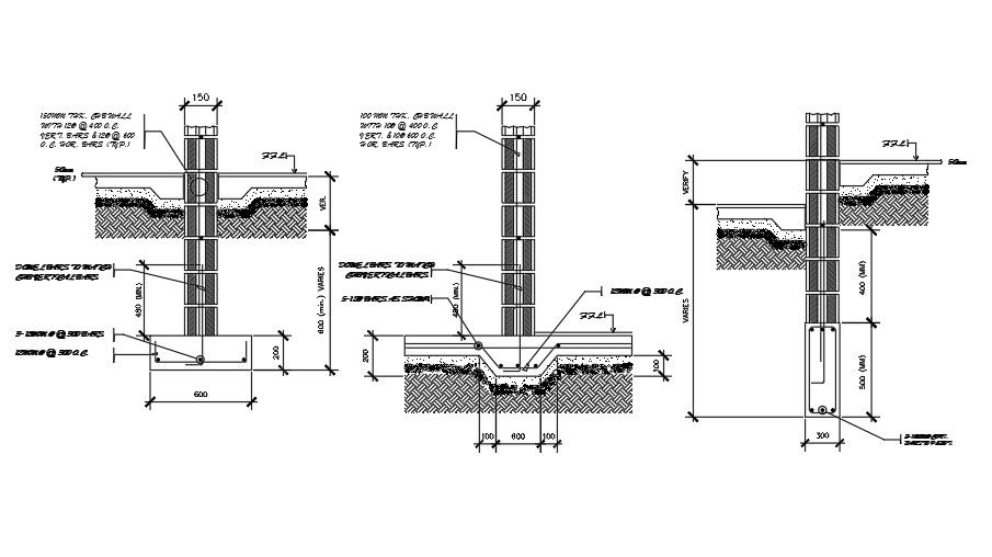 600m length of the footing drawing